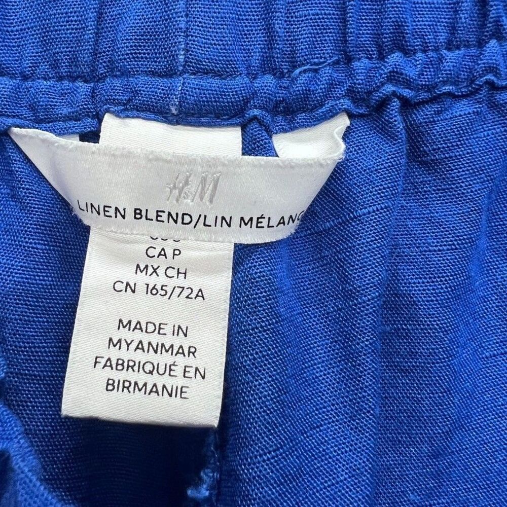 H & M Womens Shorts S Blue Linen Viscose Blend Pull On Elastic Waist - Picture 4 of 7